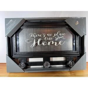 Bella Villa Living Shadow Box Plaque With 3 Hooks "There's No Place Like Home"